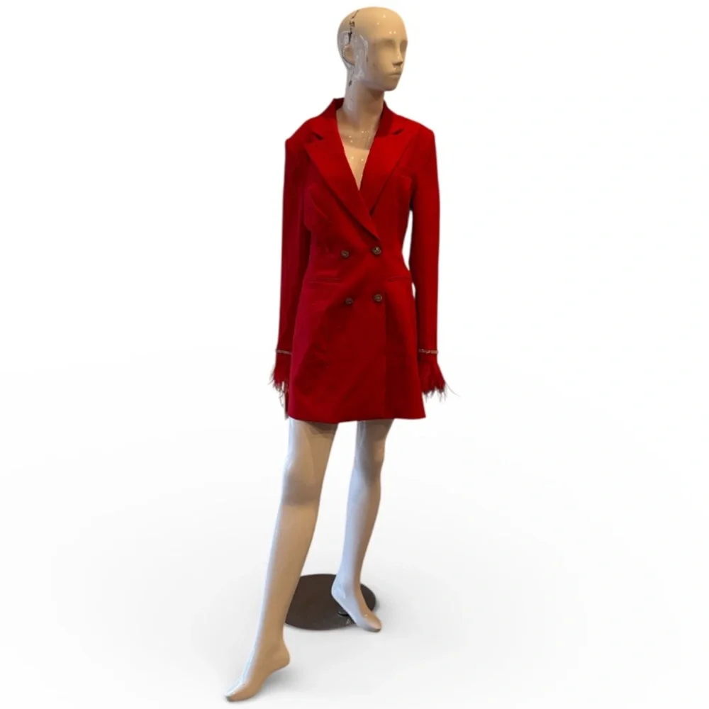 Miss Circle Quilla Red Backless Feather Crystal Sleeve Blazer Dress Size NWT - Picture 5 of 15